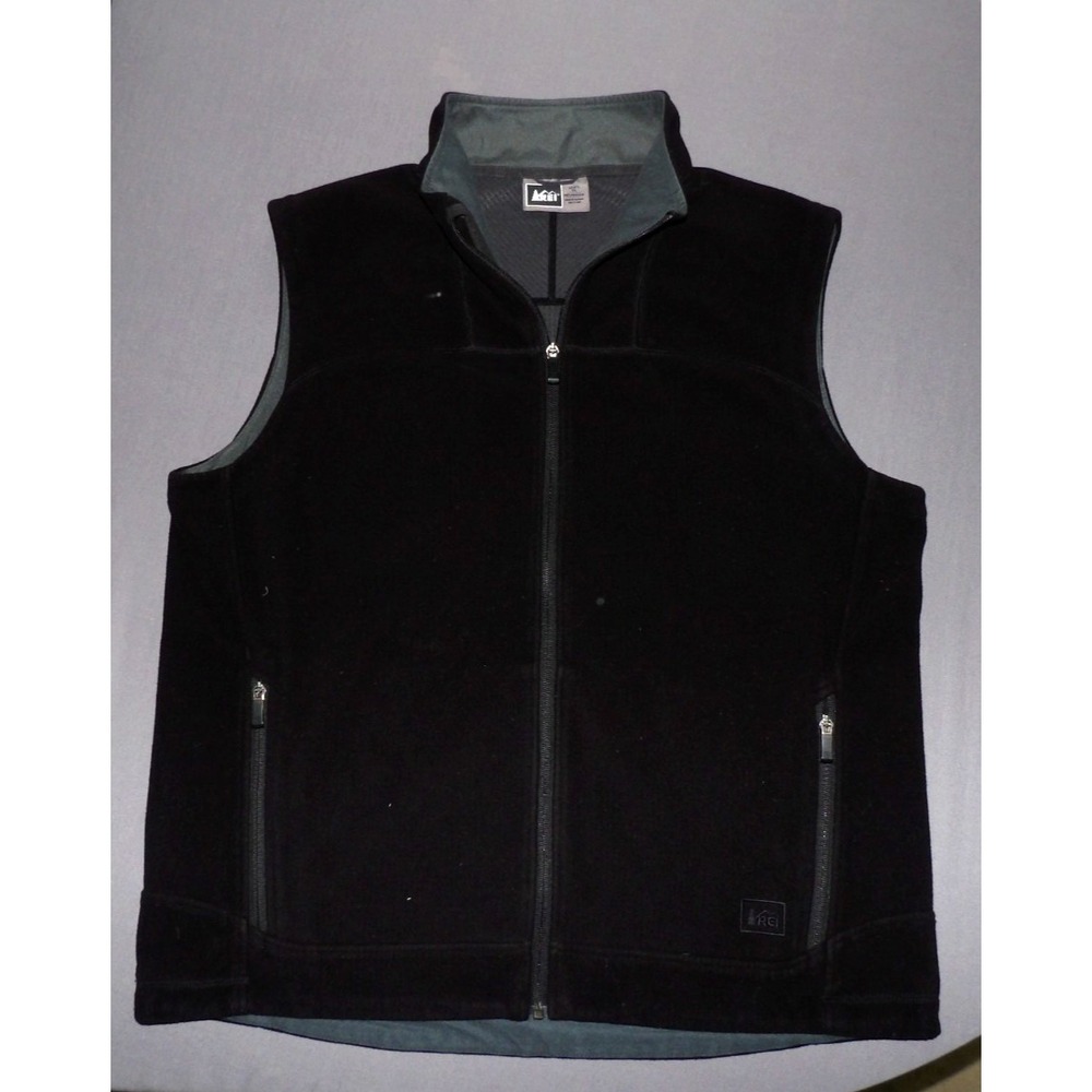 REI Zip-Up Black Lined Hiking Casual Outdoor Fleece Vest Jacket Men's XL